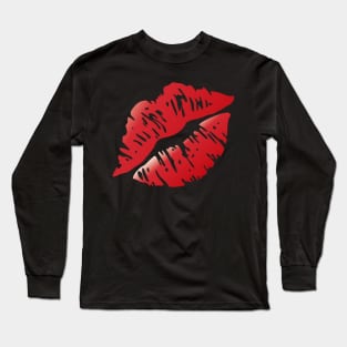 Kiss Mark - Lip Print, Lipstick Mark Long Sleeve T-Shirt